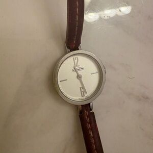 Coach Silver Dial with Red Leather Strap Watch
